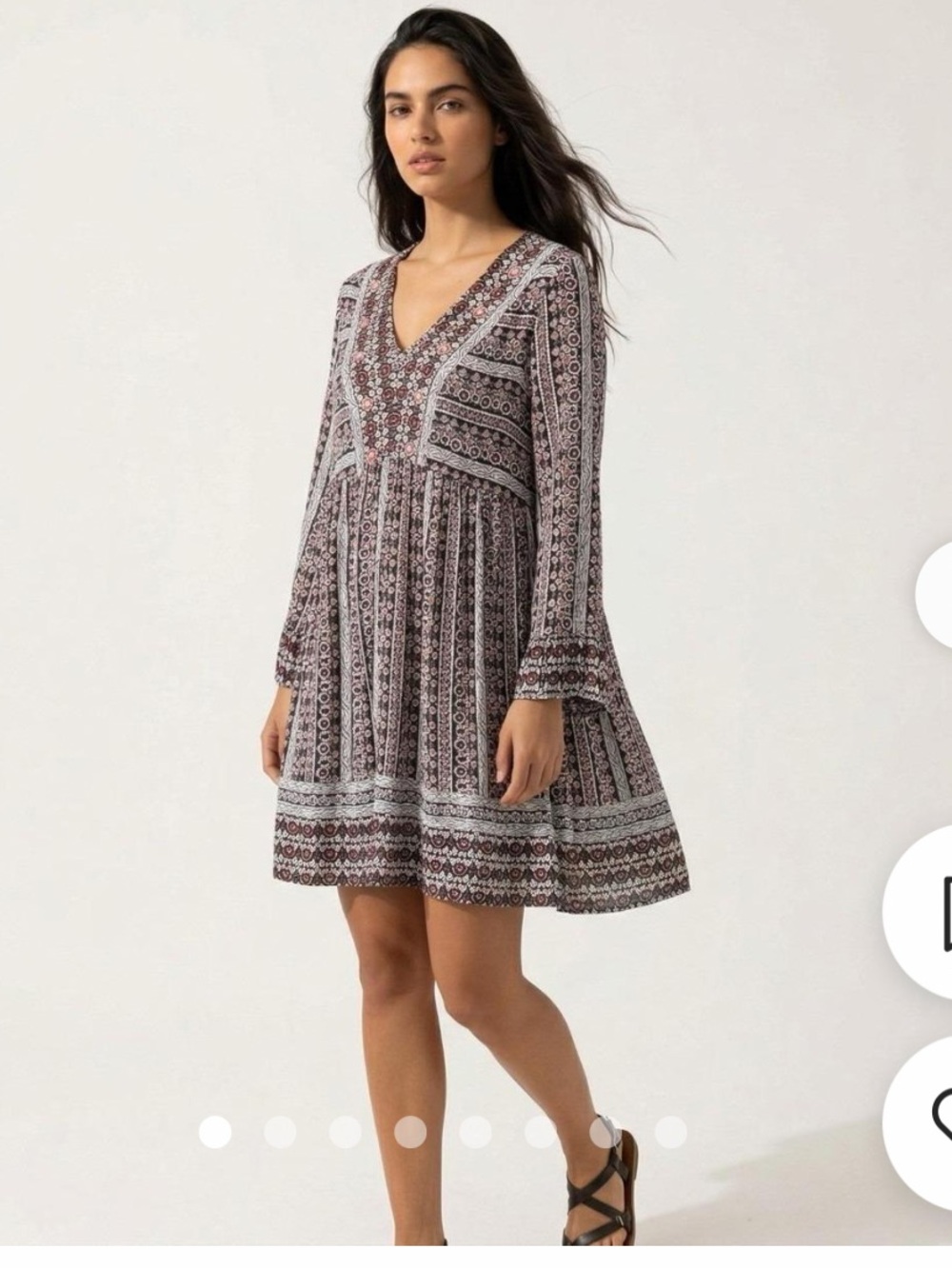 Printed V-Neck Long Sleeve Mini Dress in Black Multi